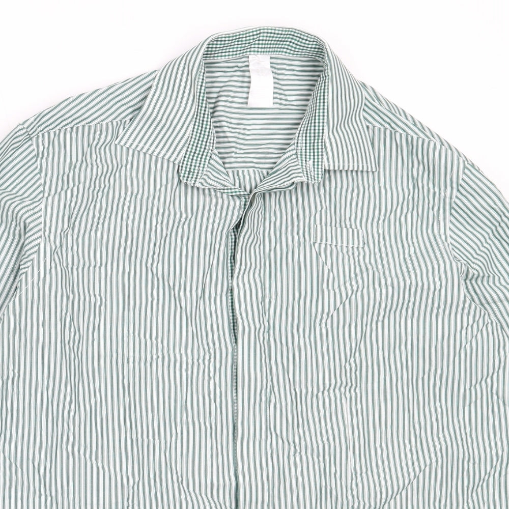 Dimensions Mens Green Striped Cotton  Button-Up Size 16 Collared