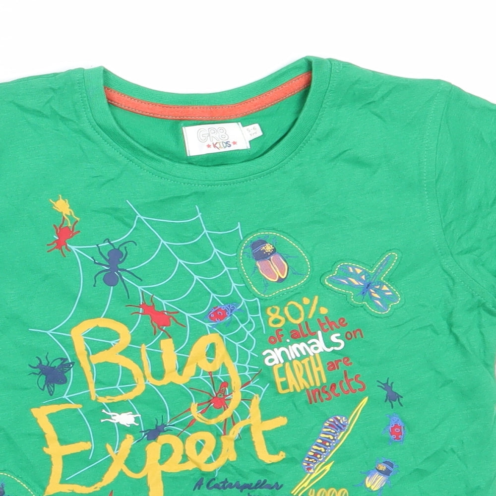 Gr8 Kids Boys Green  Cotton Basic T-Shirt Size 5-6 Years Roll Neck