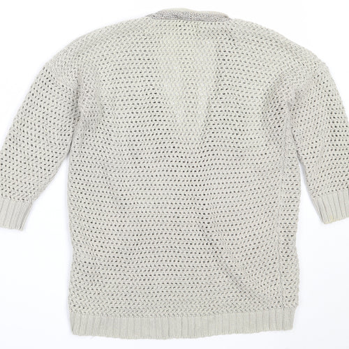 Warehouse Womens Beige V-Neck  Cotton Pullover Jumper Size 6