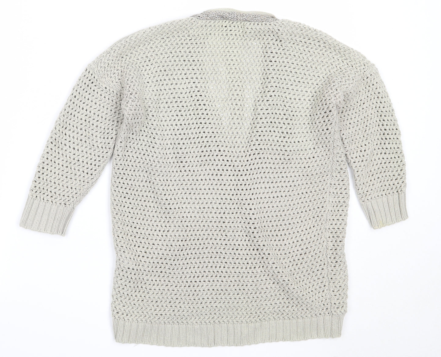 Warehouse Womens Beige V-Neck  Cotton Pullover Jumper Size 6