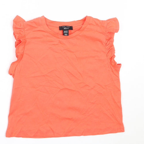 New Look Girls Orange  Cotton Basic Tank Size 12-13 Years Round Neck