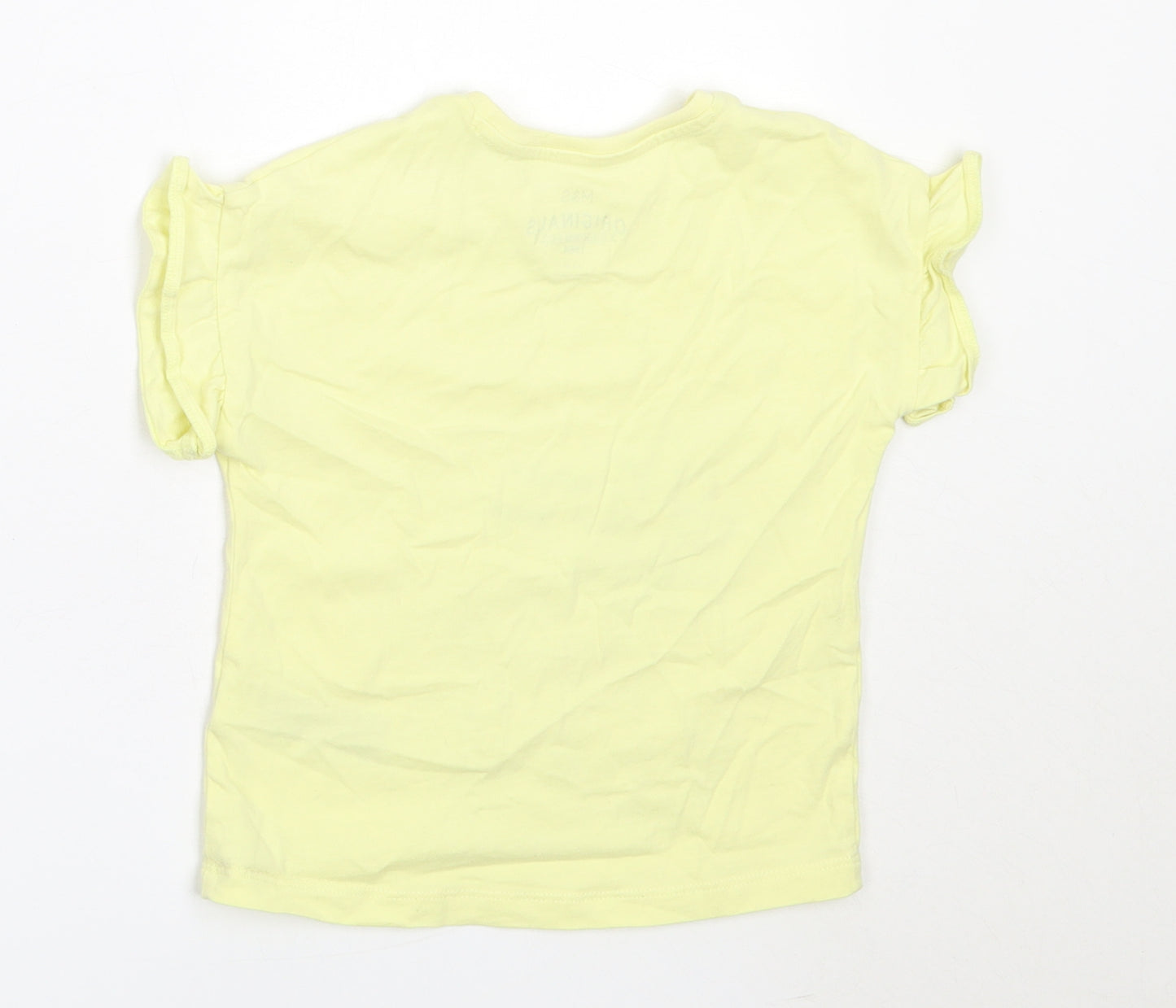 Marks and Spencer Girls Yellow  Cotton Basic T-Shirt Size 2-3 Years Round Neck