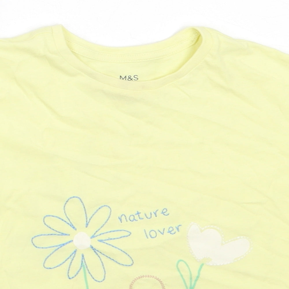 Marks and Spencer Girls Yellow  Cotton Basic T-Shirt Size 2-3 Years Round Neck