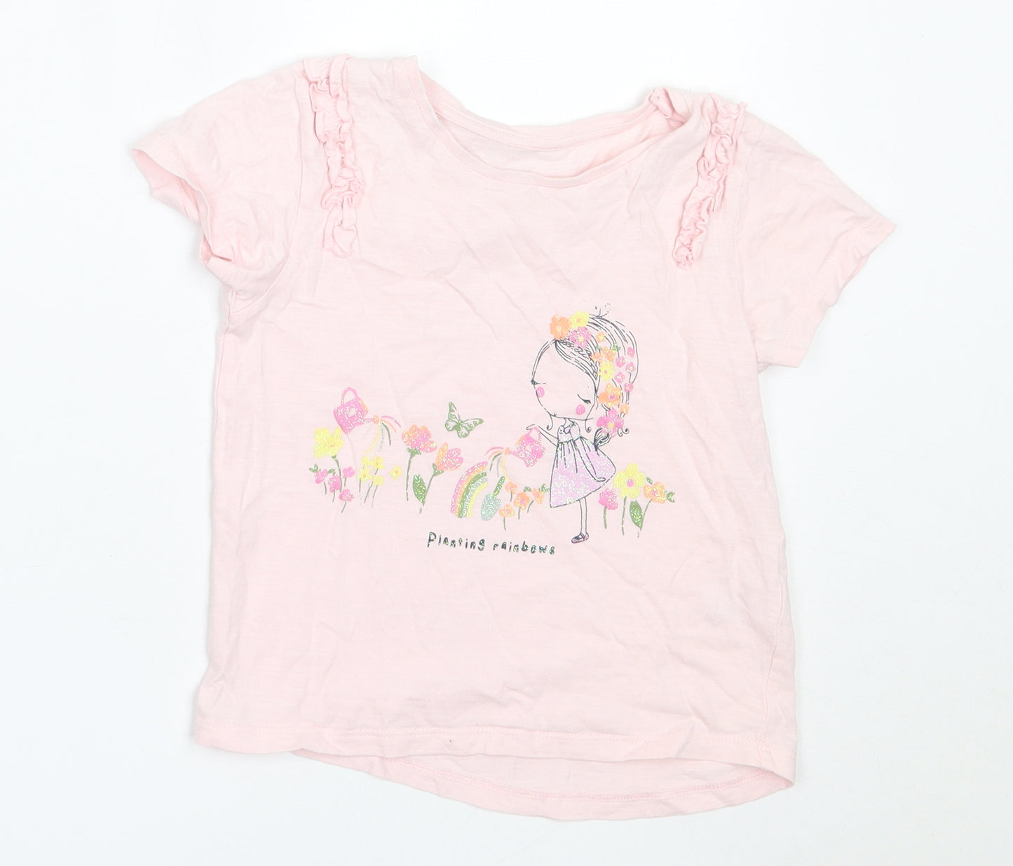 Matalan Girls Pink  Cotton Basic T-Shirt Size 3-4 Years Round Neck