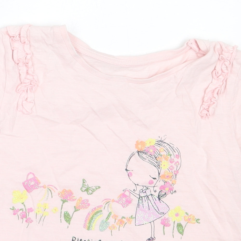 Matalan Girls Pink  Cotton Basic T-Shirt Size 3-4 Years Round Neck