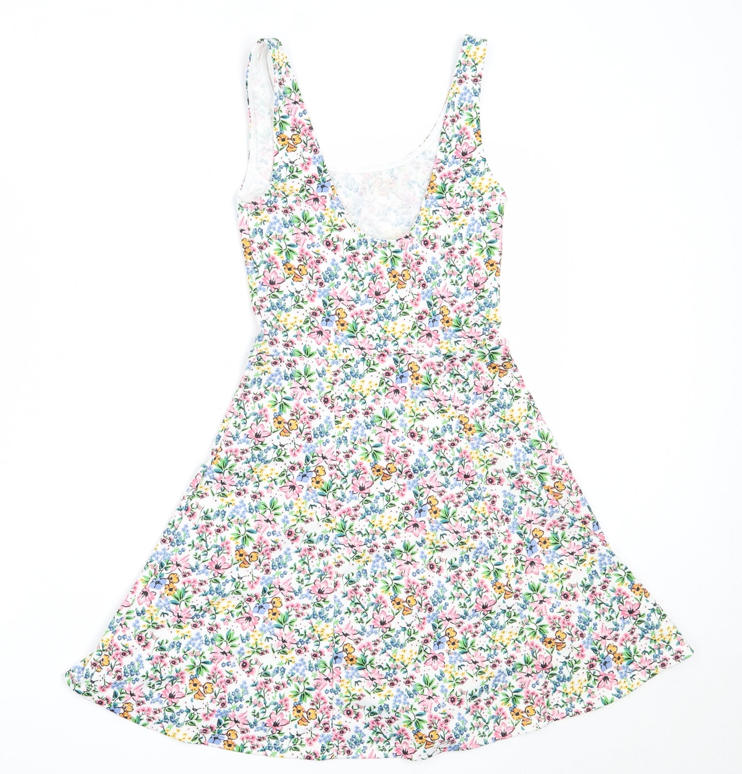 H&M Womens White Floral Polyester Fit & Flare  Size 6  Round Neck