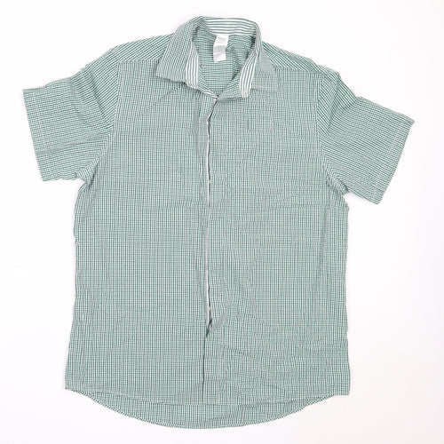 Dimensions Mens Green Check Cotton  Button-Up Size 16 Collared