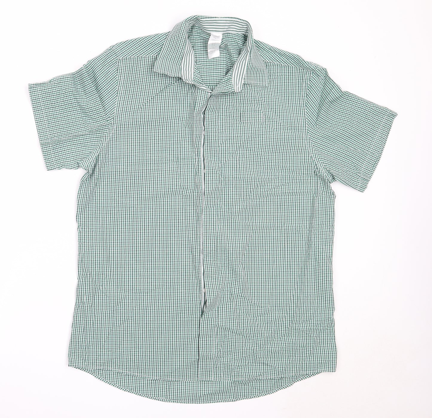 Dimensions Mens Green Check Cotton  Button-Up Size 16 Collared