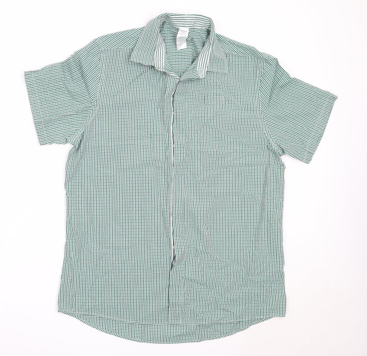 Dimensions Mens Green Check Cotton  Button-Up Size 16 Collared