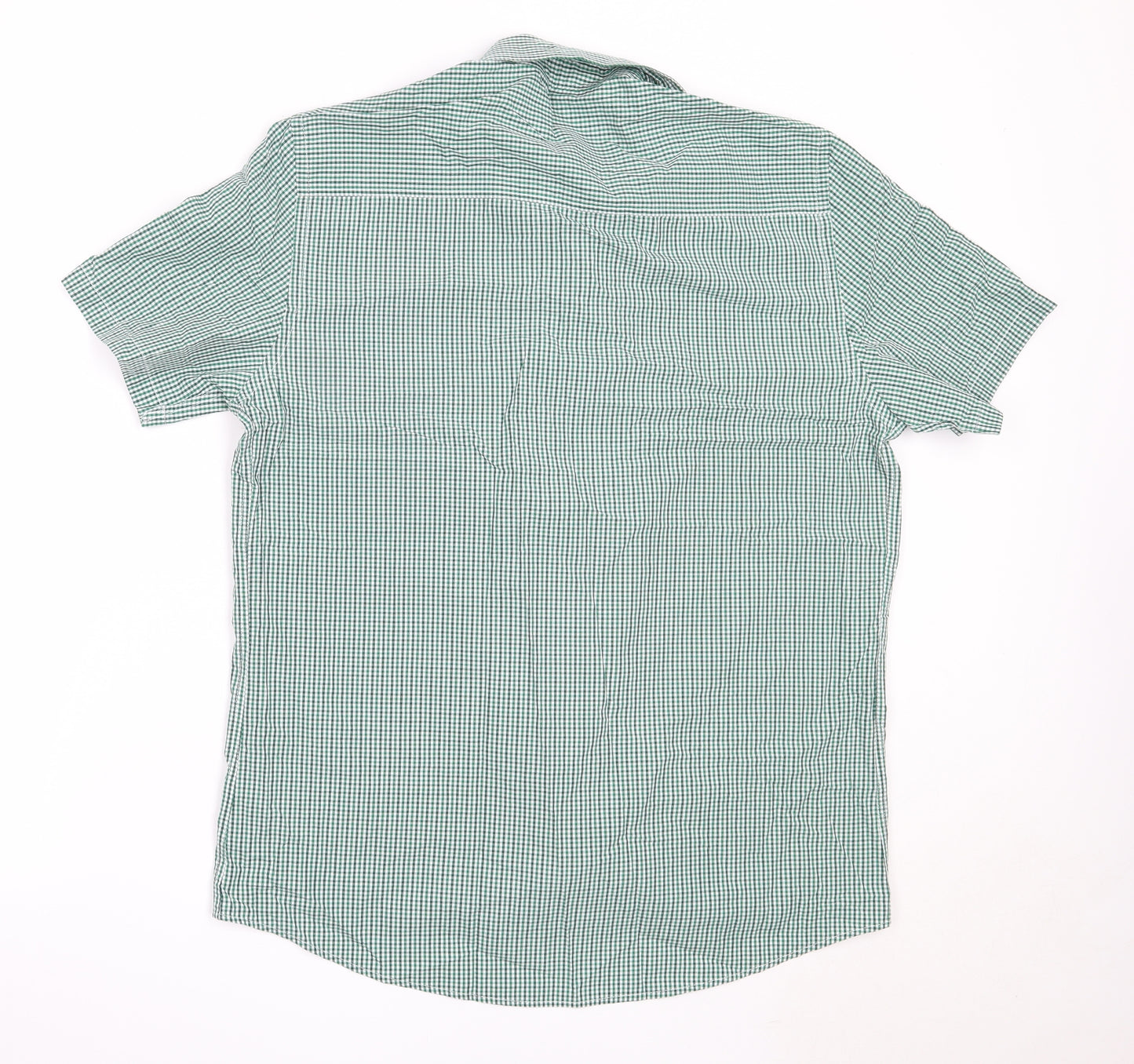 Dimensions Mens Green Check Cotton  Button-Up Size 16 Collared