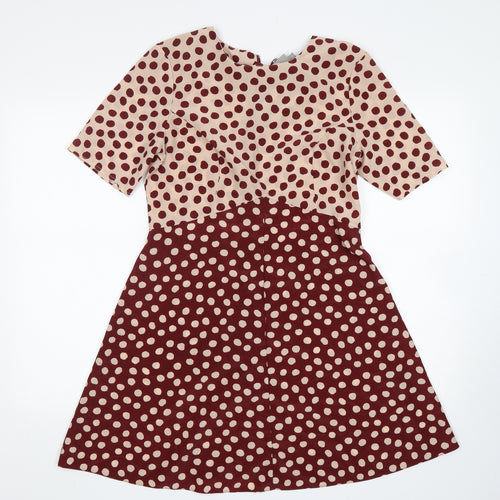 ASOS Womens Multicoloured Polka Dot Polyester A-Line  Size 10  Round Neck
