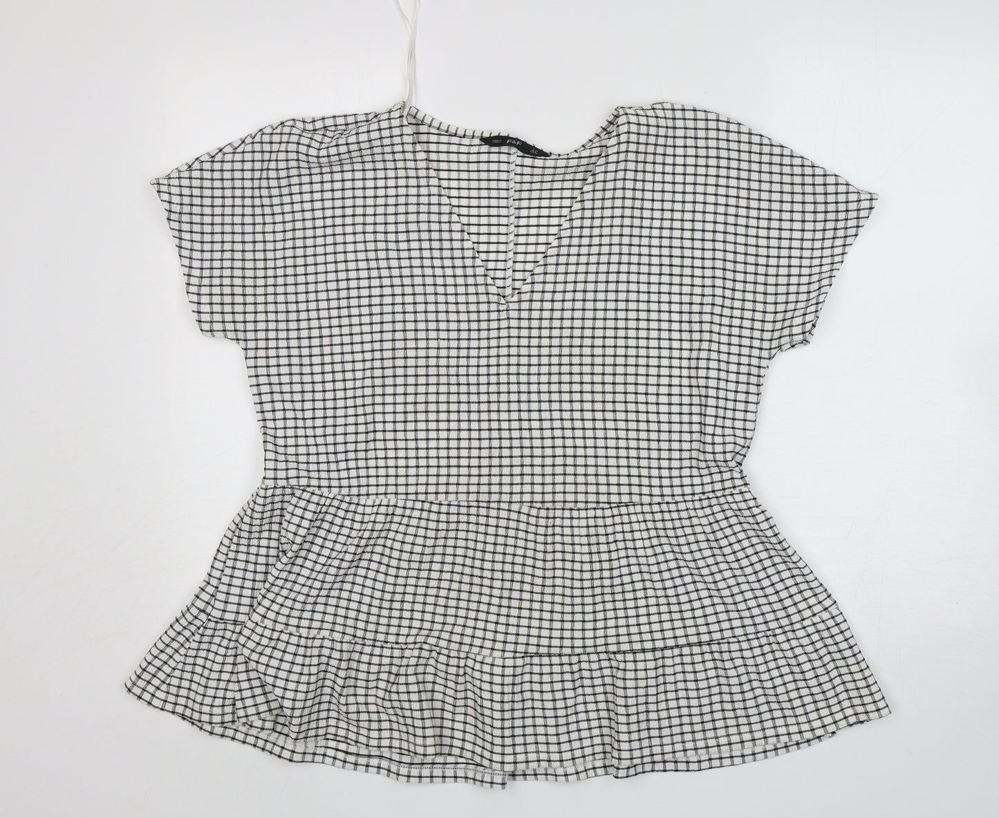 F&F Womens Multicoloured Check Polyester Basic Blouse Size 10 V-Neck