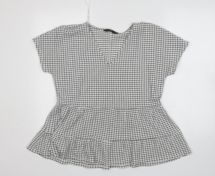 F&F Womens Multicoloured Check Polyester Basic Blouse Size 10 V-Neck