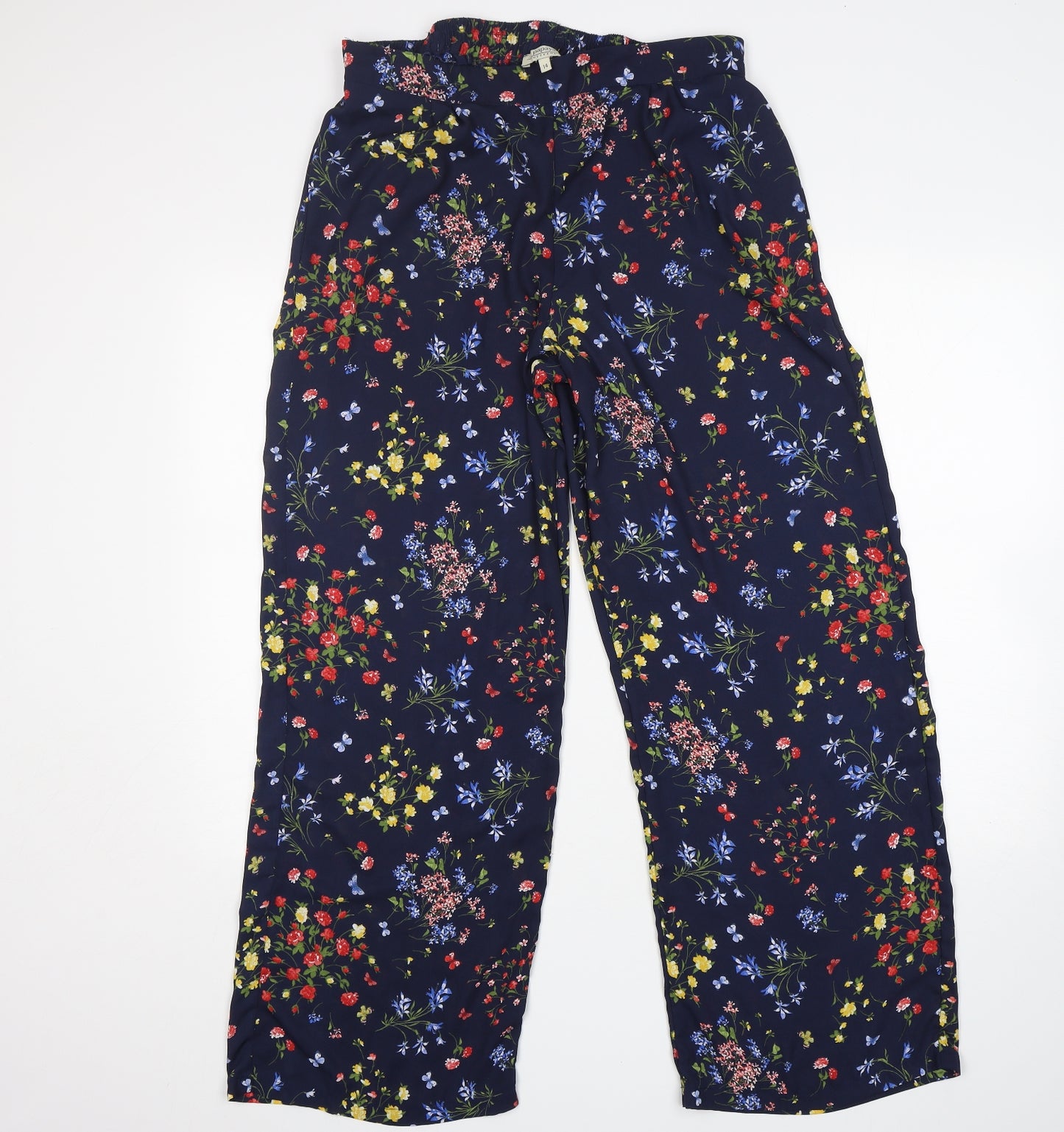 Papaya Womens Blue Floral Polyester Trousers  Size 14 L30 in Regular