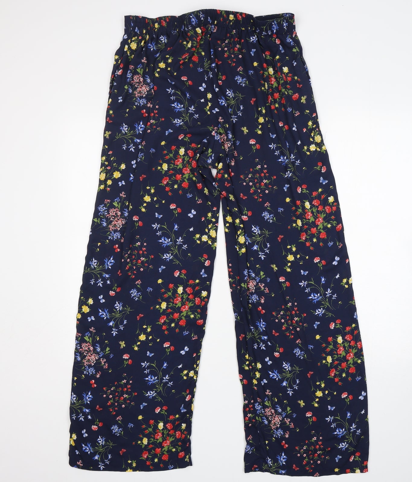 Papaya Womens Blue Floral Polyester Trousers  Size 14 L30 in Regular