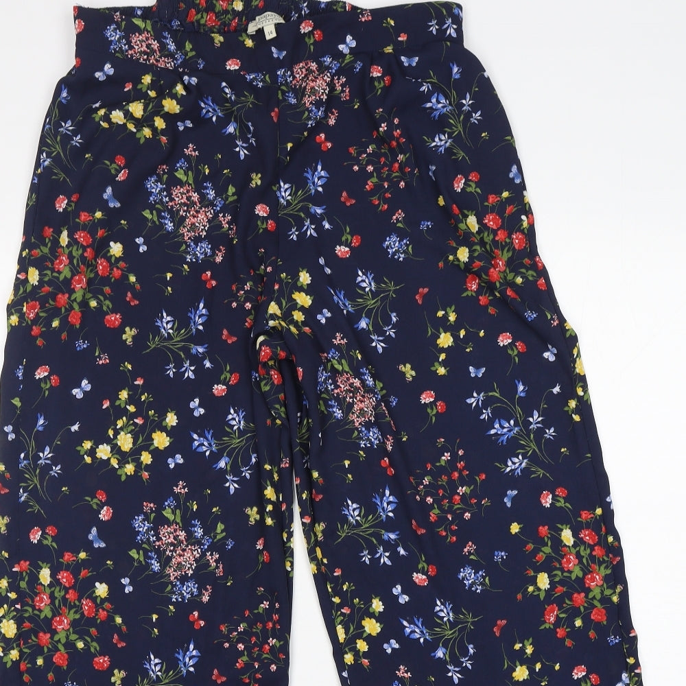 Papaya Womens Blue Floral Polyester Trousers  Size 14 L30 in Regular