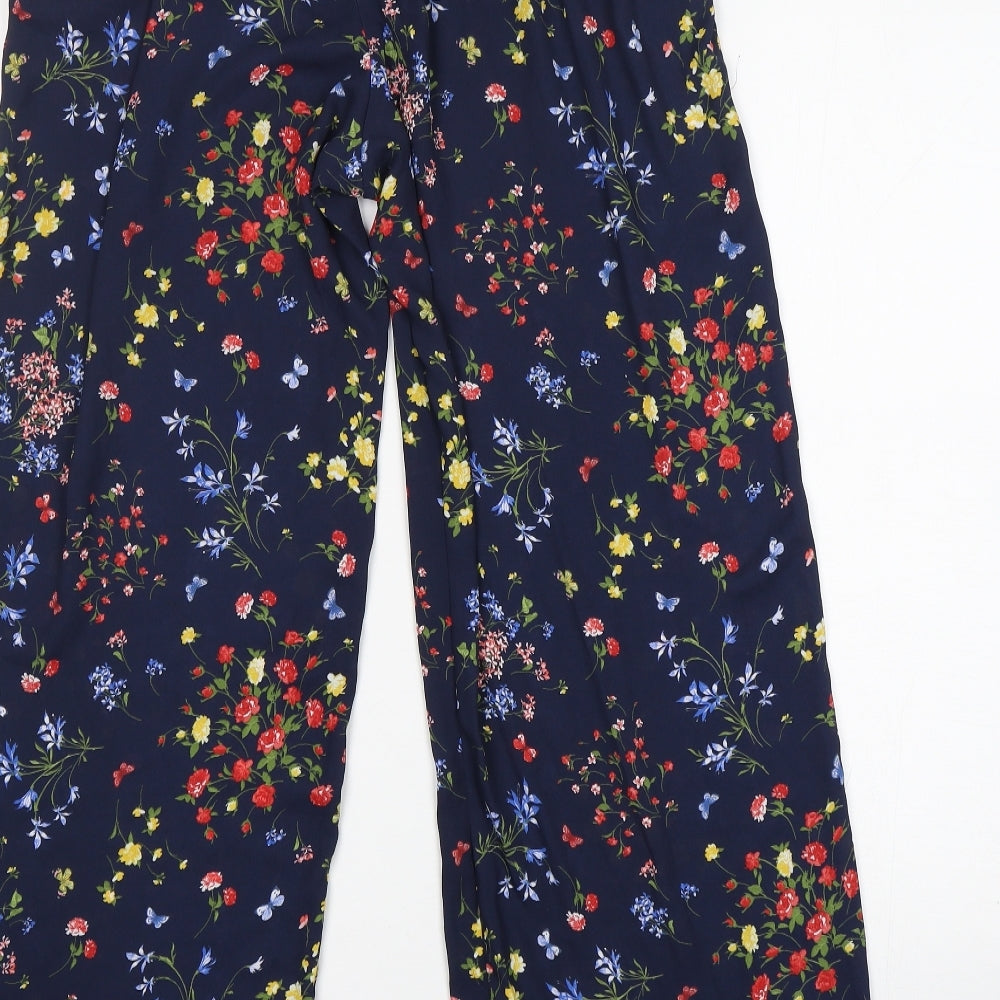 Papaya Womens Blue Floral Polyester Trousers  Size 14 L30 in Regular