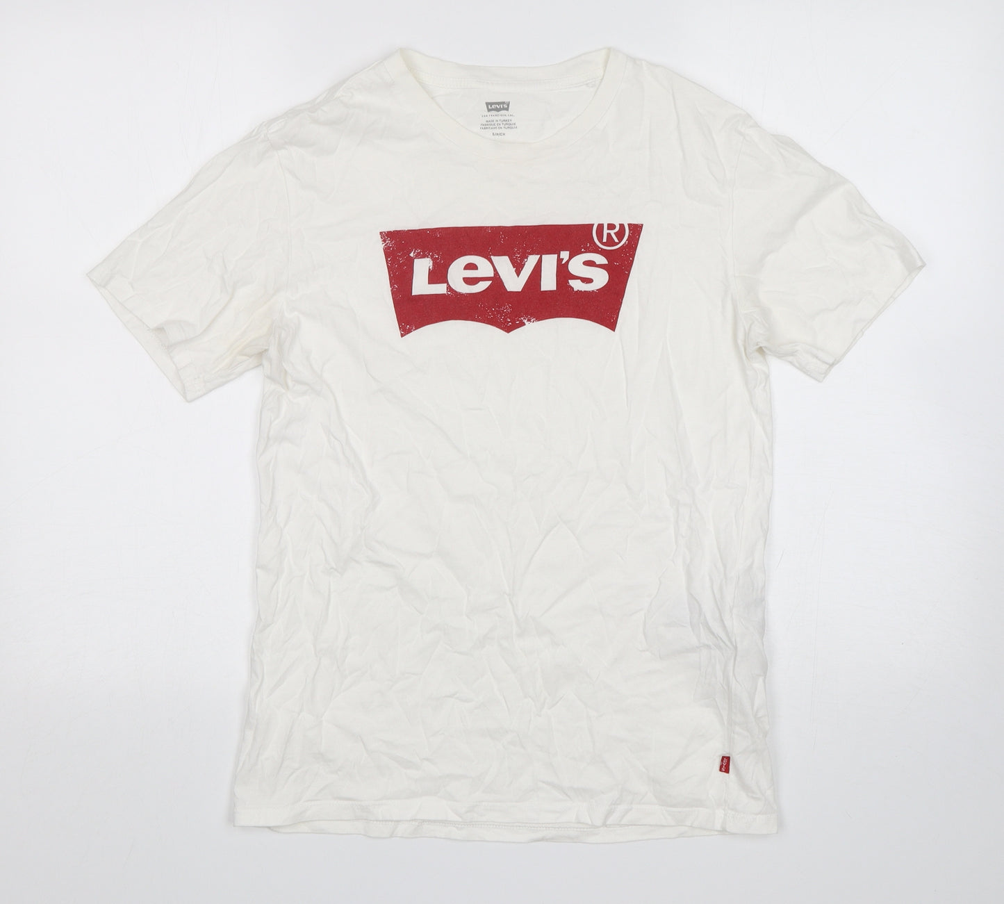 Levi's Mens White  Cotton  T-Shirt Size S Round Neck