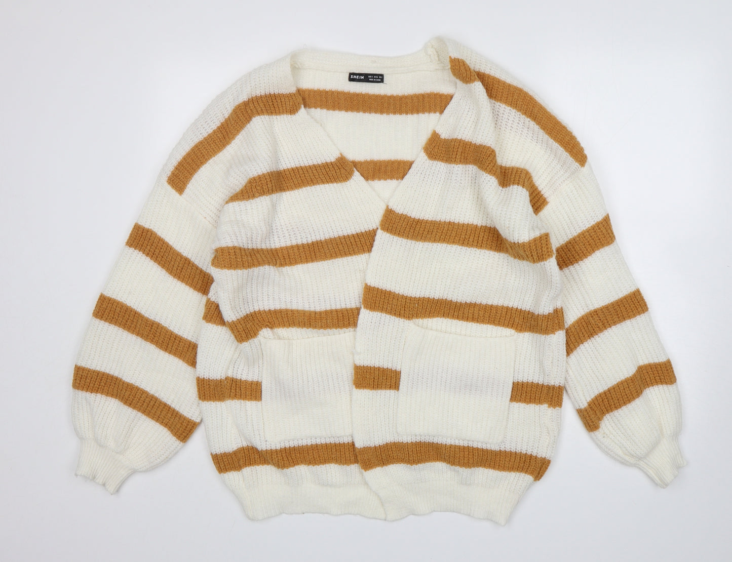 Shein  Womens Multicoloured V-Neck Striped Polyester Cardigan Jumper Size S