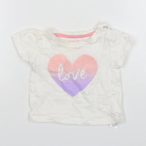 Primark Girls White  Cotton Basic T-Shirt Size 3-6 Months Round Neck