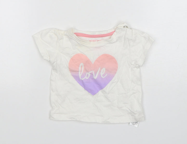 Primark Girls White Cotton Basic T-Shirt Size 3-6 Months Round Neck