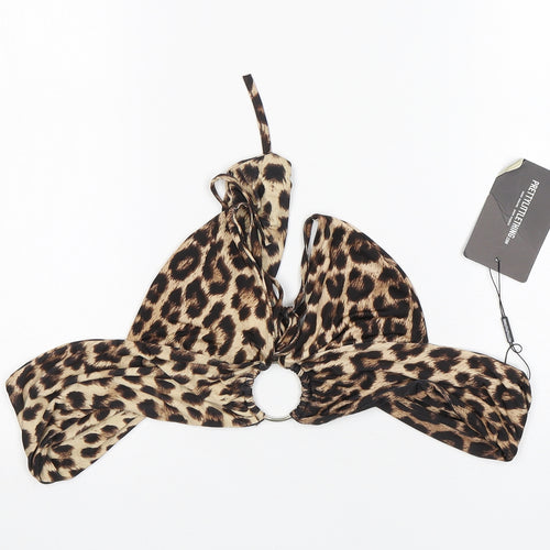 PRETTYLITTLETHING Womens Multicoloured Animal Print Polyester Cropped Blouse Size 8 V-Neck - bra top