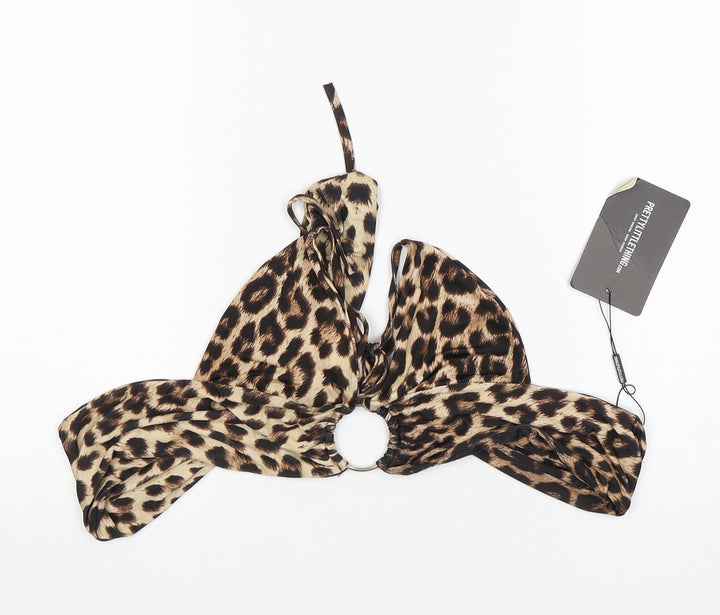 PRETTYLITTLETHING Womens Multicoloured Animal Print Polyester Cropped Blouse Size 8 V-Neck - bra top