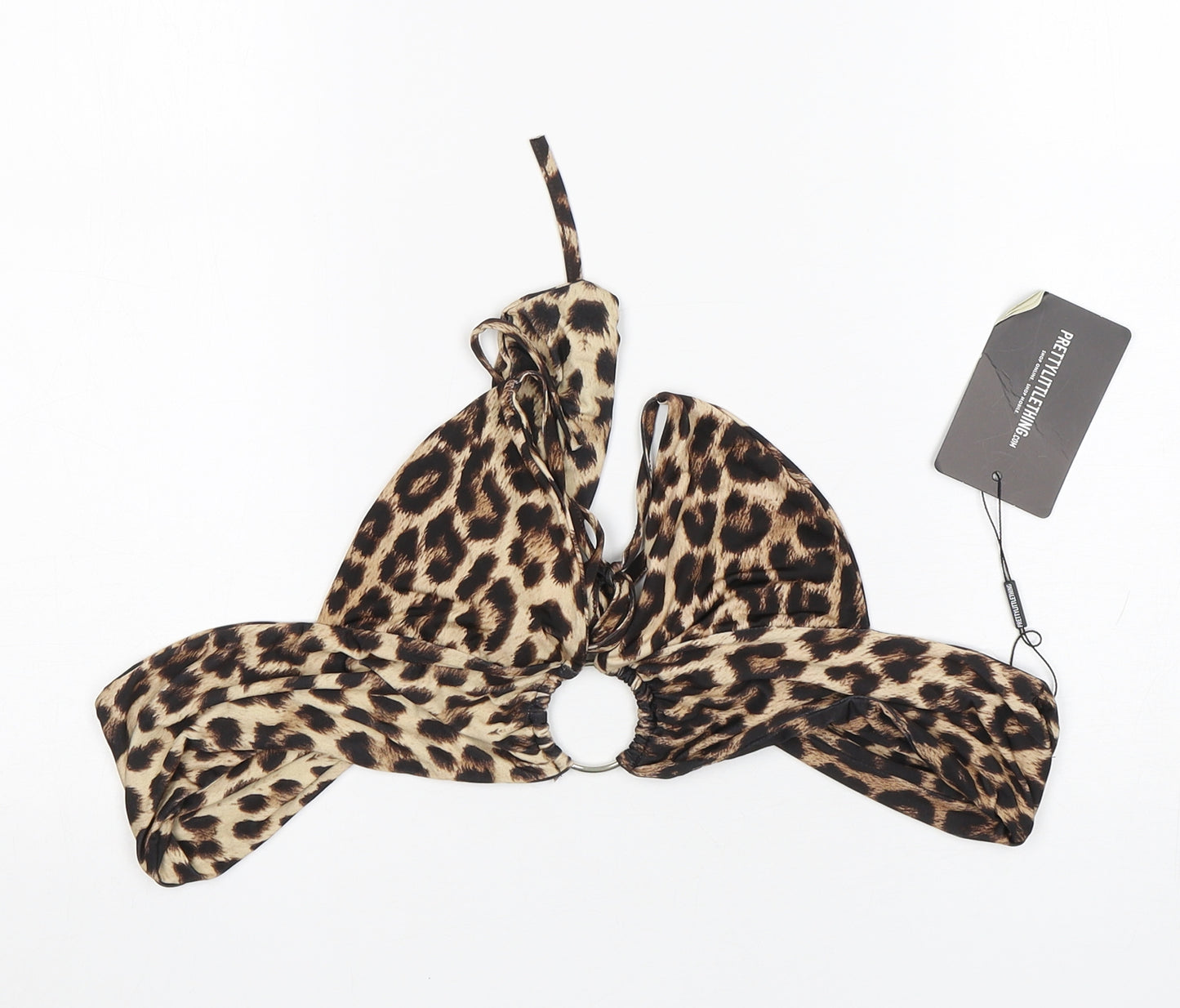 PRETTYLITTLETHING Womens Multicoloured Animal Print Polyester Cropped Blouse Size 8 V-Neck - bra top
