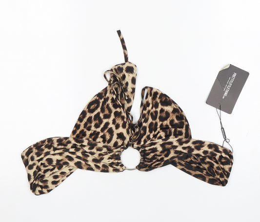 Front view of PRETTYLITTLETHING women’s multicoloured animal print polyester cropped blouse, size UK 8, v-neck - bra top