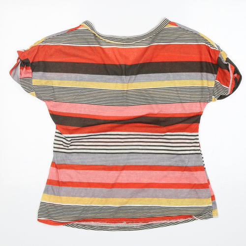 Preworn Womens Multicoloured Striped  Basic T-Shirt Size XL V-Neck
