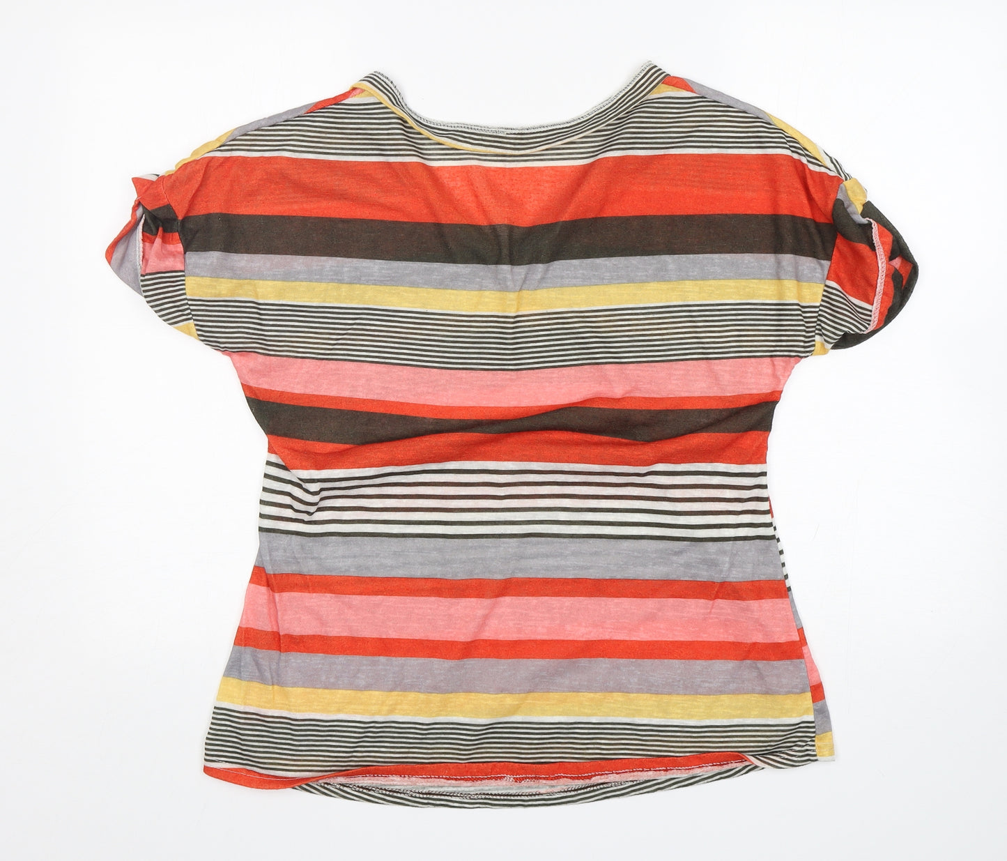 Preworn Womens Multicoloured Striped  Basic T-Shirt Size XL V-Neck