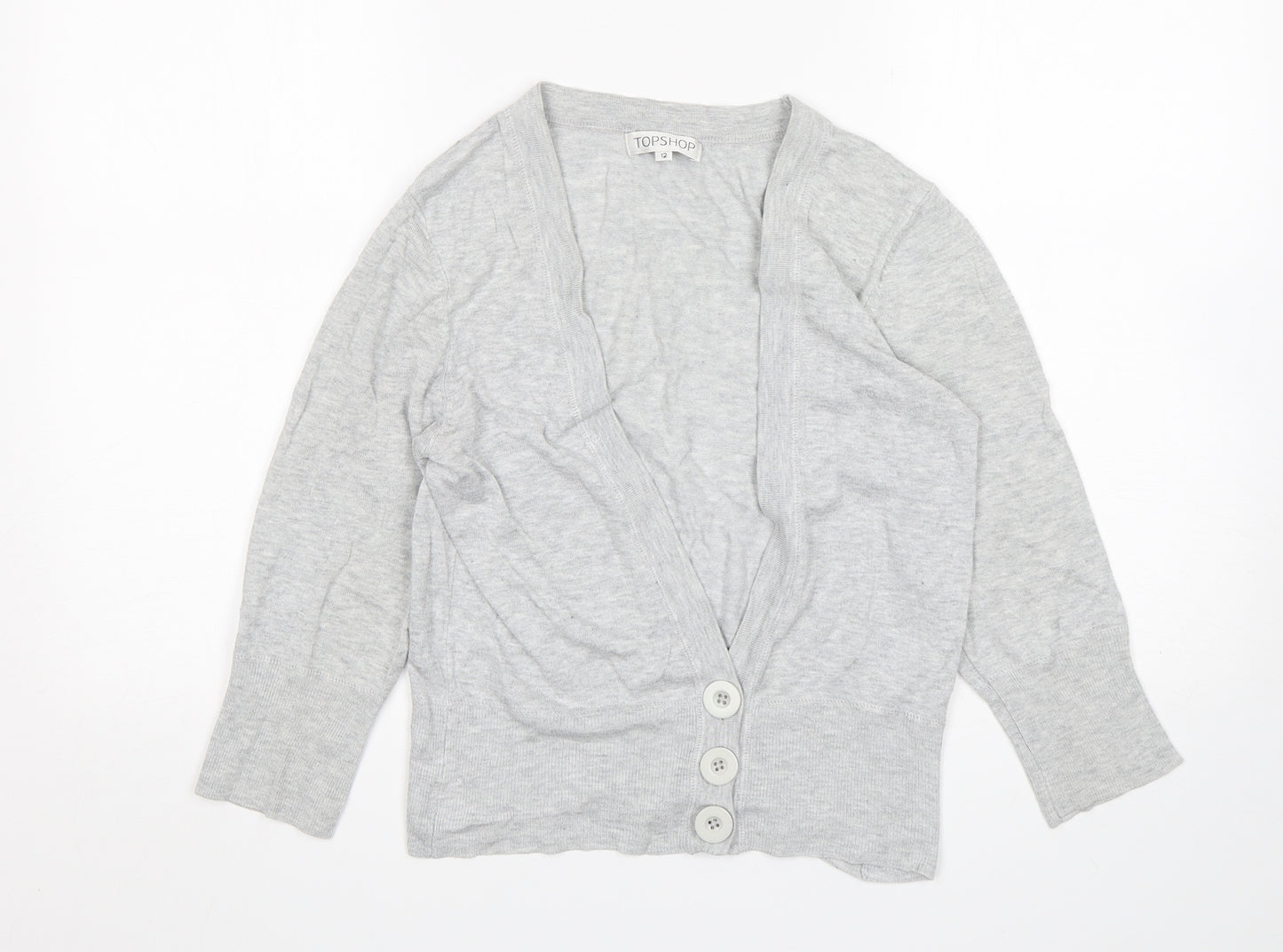 Topshop Womens Grey V-Neck  Viscose Cardigan Jumper Size 12