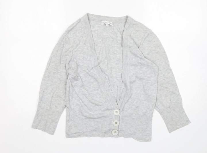 Topshop Womens Grey V-Neck  Viscose Cardigan Jumper Size 12