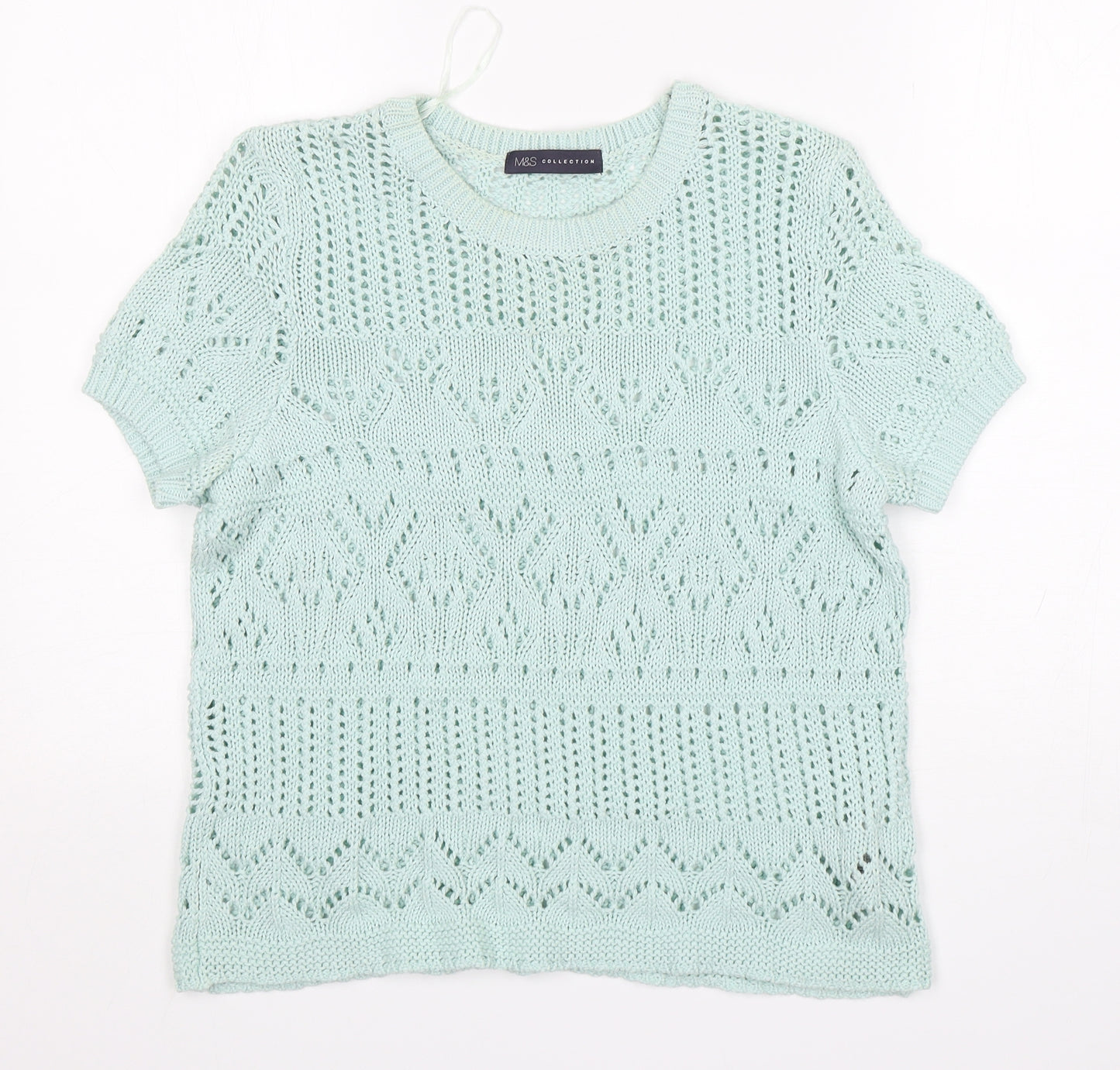 M&S Womens Green Round Neck  Cotton Pullover Jumper Size 16