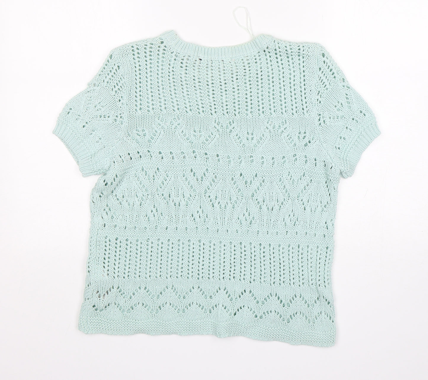 M&S Womens Green Round Neck  Cotton Pullover Jumper Size 16