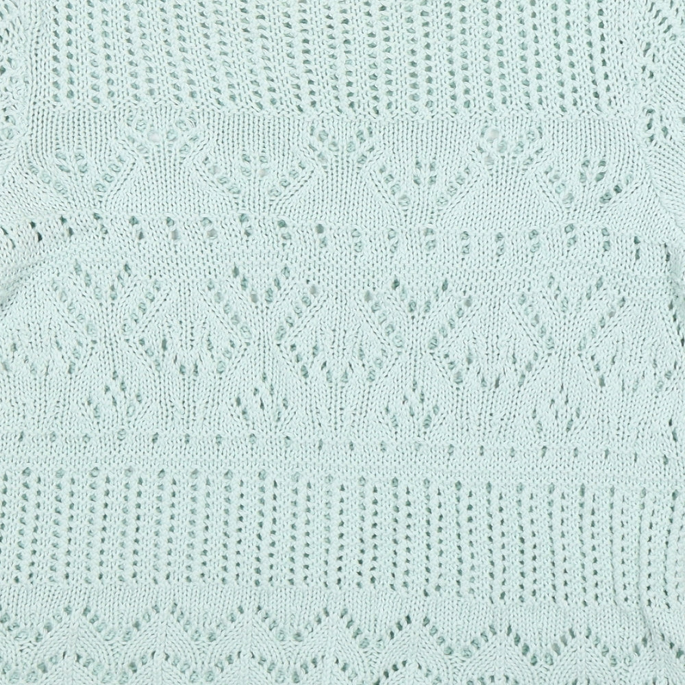 M&S Womens Green Round Neck  Cotton Pullover Jumper Size 16