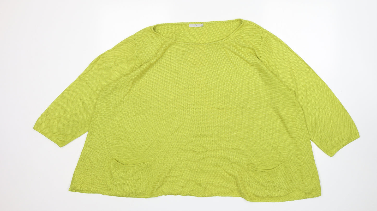 TU Womens Green Round Neck  Acrylic Pullover Jumper Size 20