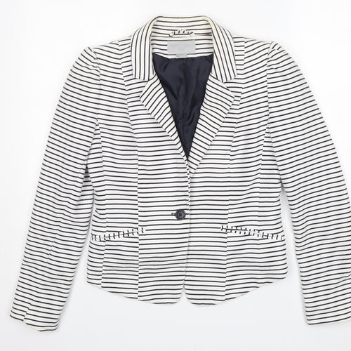 H&M Womens Multicoloured Striped Cotton Jacket Blazer Size 12