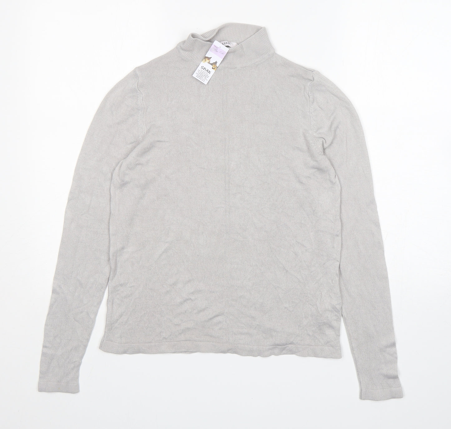 M&S Womens Grey Mock Neck  Acrylic Pullover Jumper Size 10