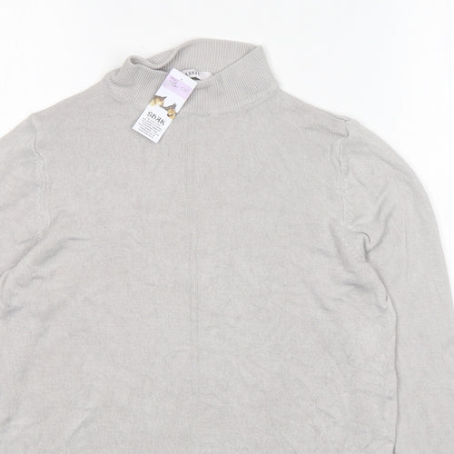 M&S Womens Grey Mock Neck  Acrylic Pullover Jumper Size 10