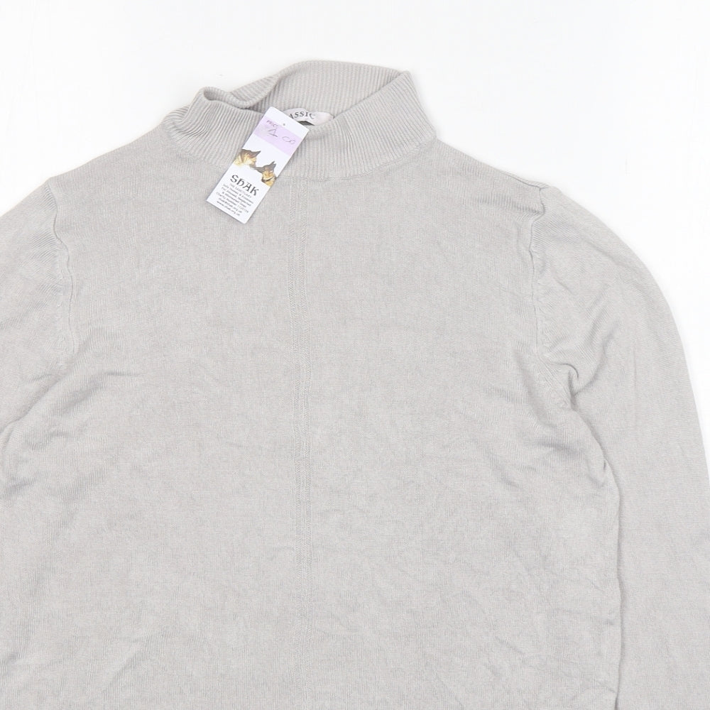 M&S Womens Grey Mock Neck  Acrylic Pullover Jumper Size 10
