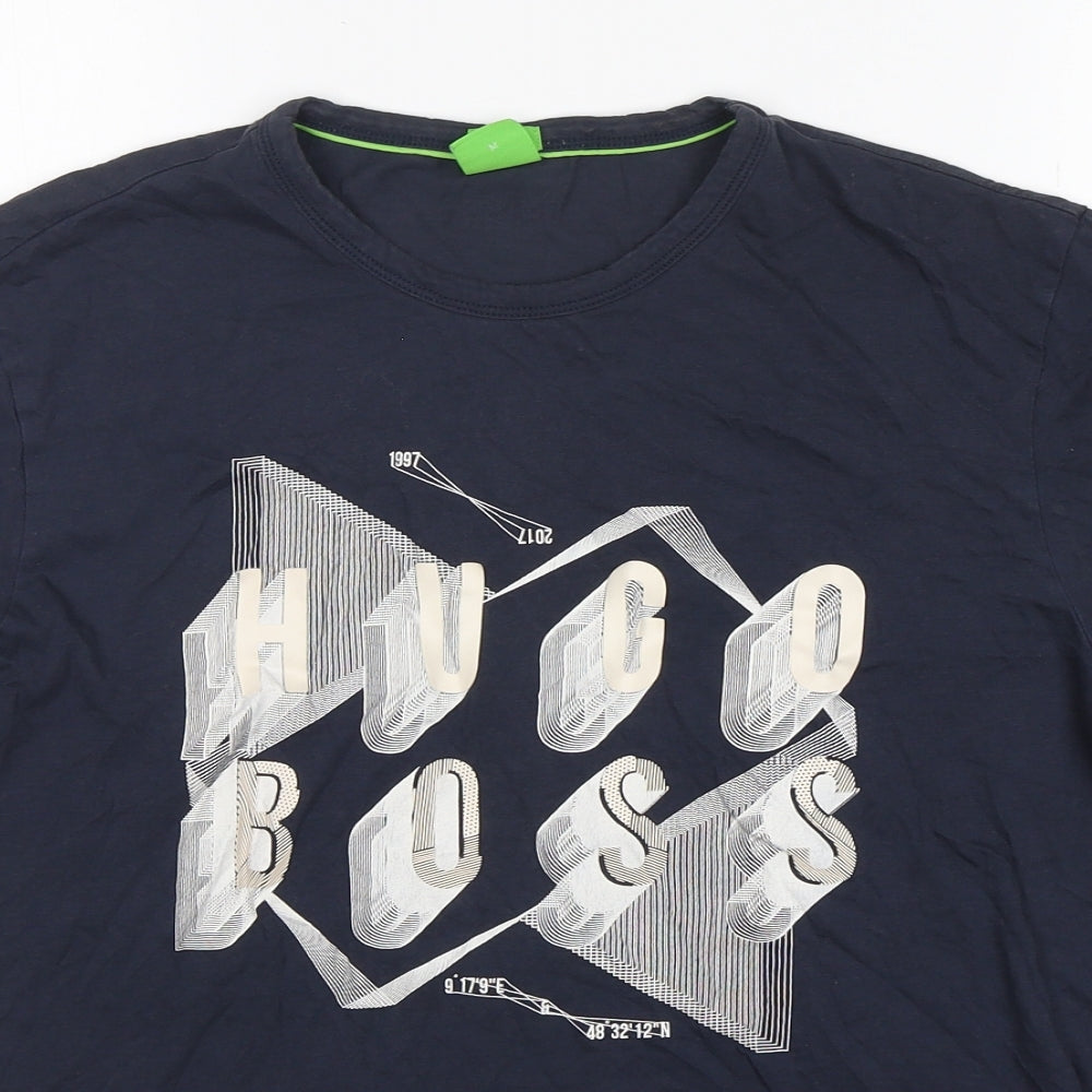 HUGO BOSS Mens Blue  Cotton  T-Shirt Size M Round Neck