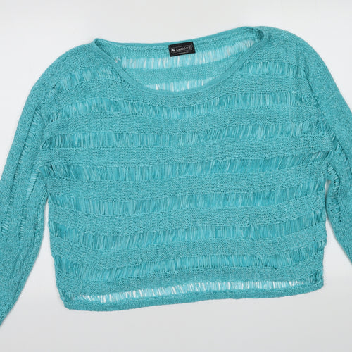 Laura Scott Womens Blue Crew Neck Striped Acrylic Pullover Jumper Size 14