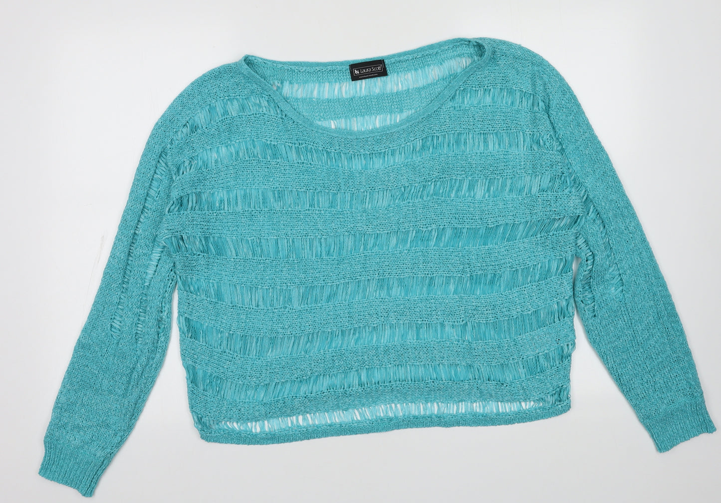 Laura Scott Womens Blue Crew Neck Striped Acrylic Pullover Jumper Size 14