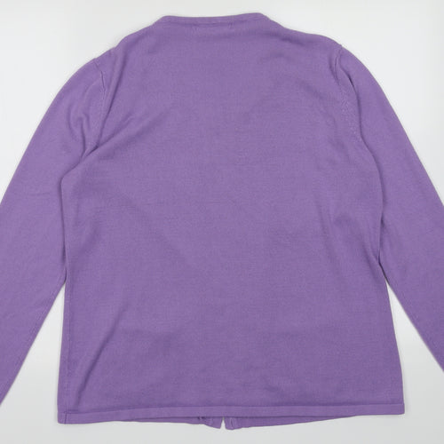 BM collection Womens Purple Crew Neck Fair Isle Acrylic Cardigan Jumper Size M
