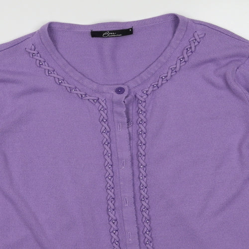 BM collection Womens Purple Crew Neck Fair Isle Acrylic Cardigan Jumper Size M