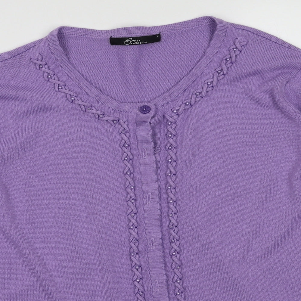 BM collection Womens Purple Crew Neck Fair Isle Acrylic Cardigan Jumper Size M