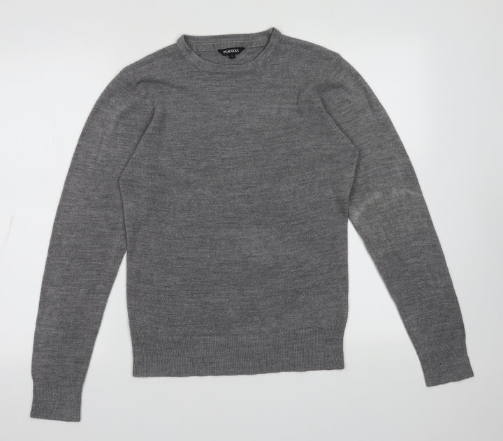 Peacocks Mens Grey  Acrylic Pullover Sweatshirt Size S