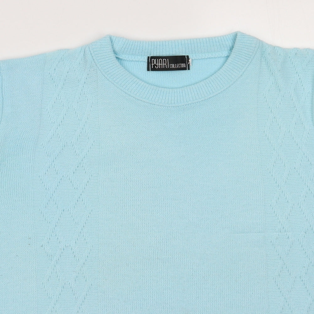 Pyari Womens Blue Argyle/Diamond Acrylic Pullover Sweatshirt Size M  Pullover