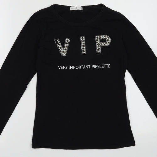 Cache Cache Womens Black  Cotton Pullover Sweatshirt Size 10  Pullover - very important pipelette
